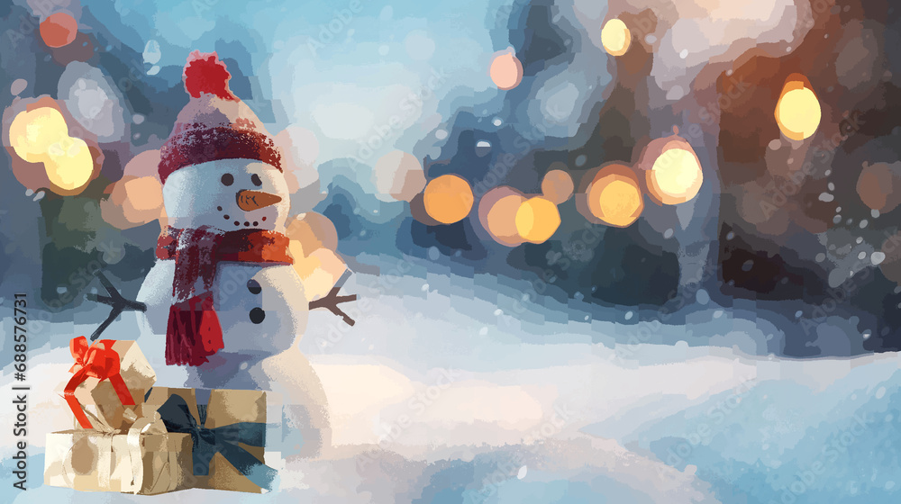 Obraz premium abstract winter christmas background, snowman with snowflakes