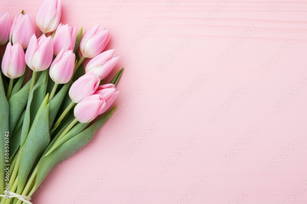 Spring holiday tender cute background with pink tulips. Mother day