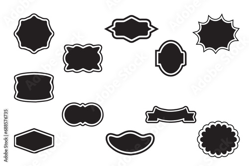 Set of black retro vintage sticker frames and labels. Decorative label and old retro shape collection. Vector illustration