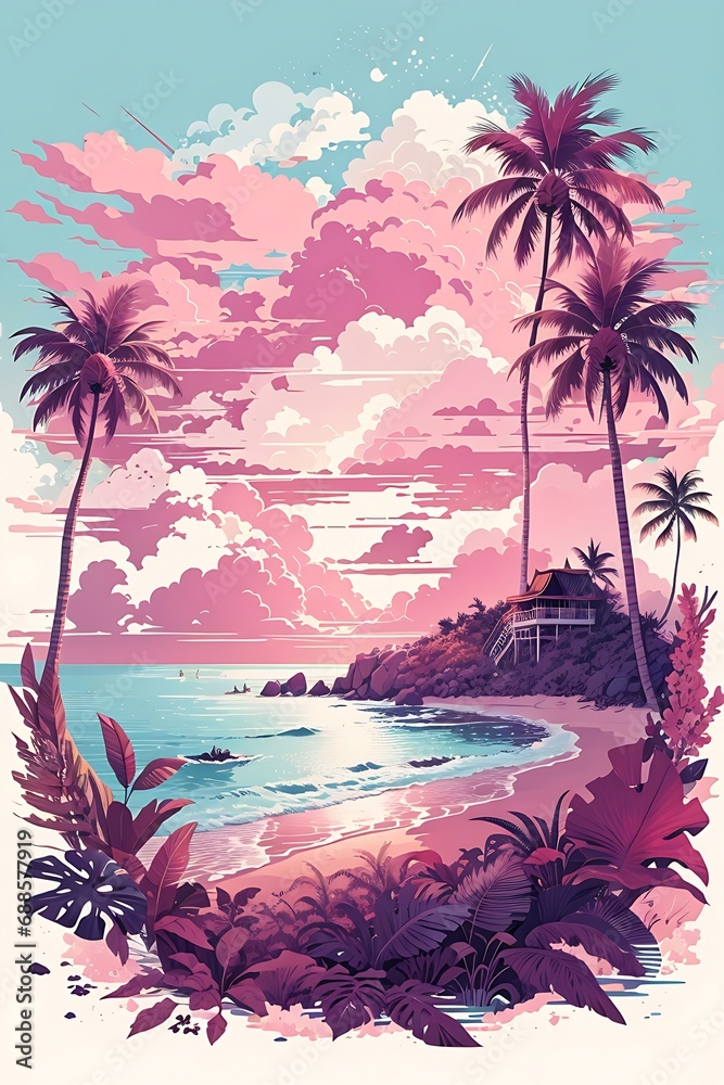 tropical island with palm trees