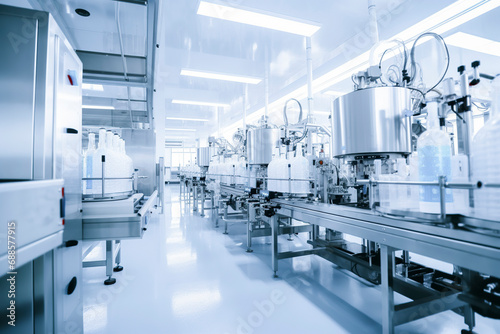 A well-lit laboratory filled with various scientific equipment and machinery, predominantly in white and silver, arranged on tables and shelves, ai generative photo