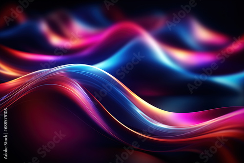 abstract futuristic background with gold PINK blue glowing neon moving high-speed wave lines and bokeh lights. Generative Ai