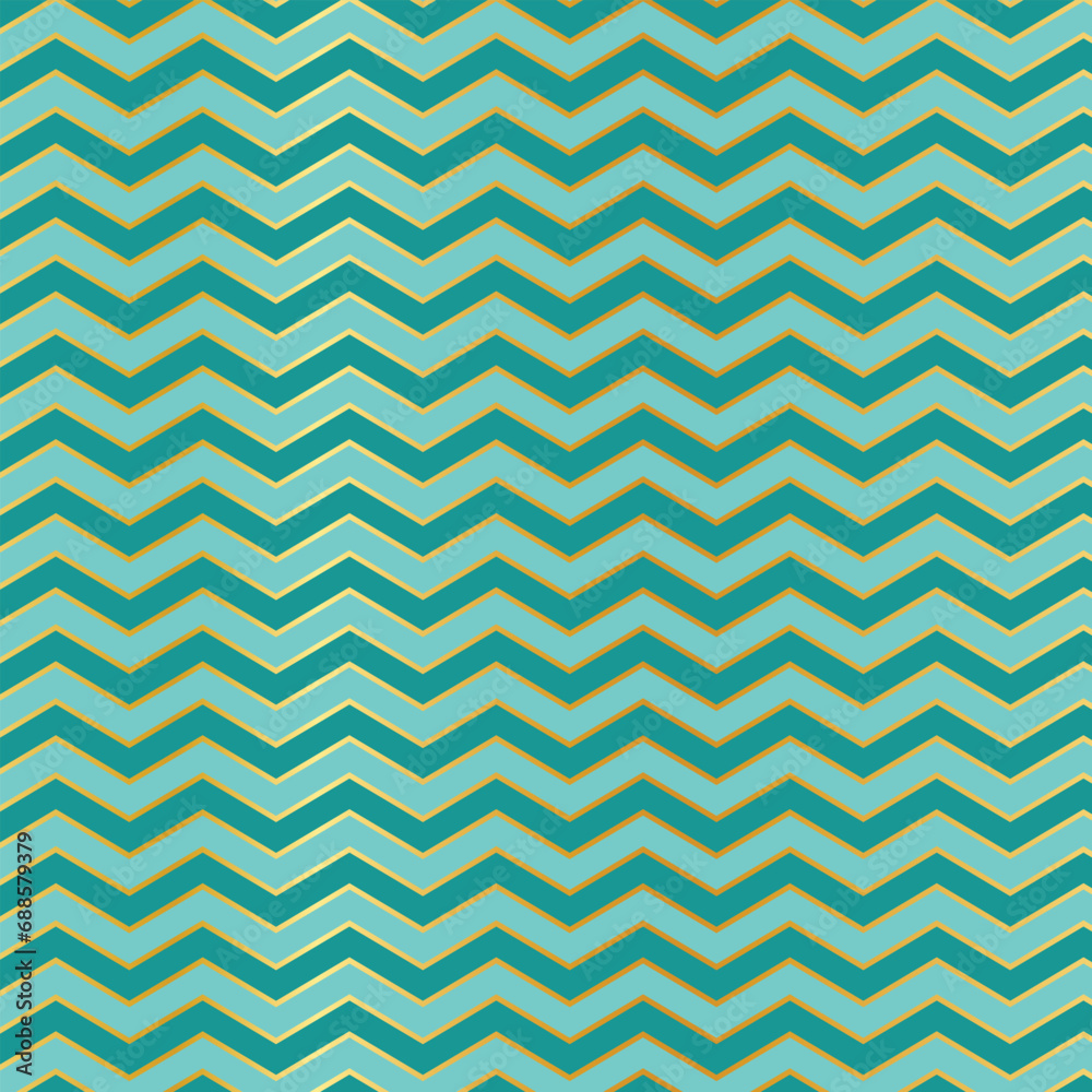 Cute chevron pattern vector background. Blue with golden zigzag style pattern wallpaper.
