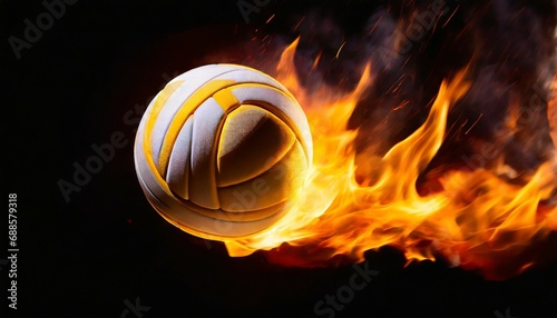 volleyball on fire on black background photo