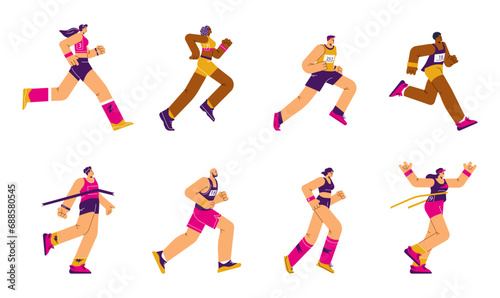 Set of different marathon runners flat style, vector illustration