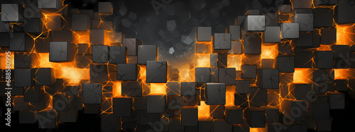 abstract concrete wall by ooov, in the style of glowing lights, cubist fragmentation of space, dark orange and gold, voxel art
