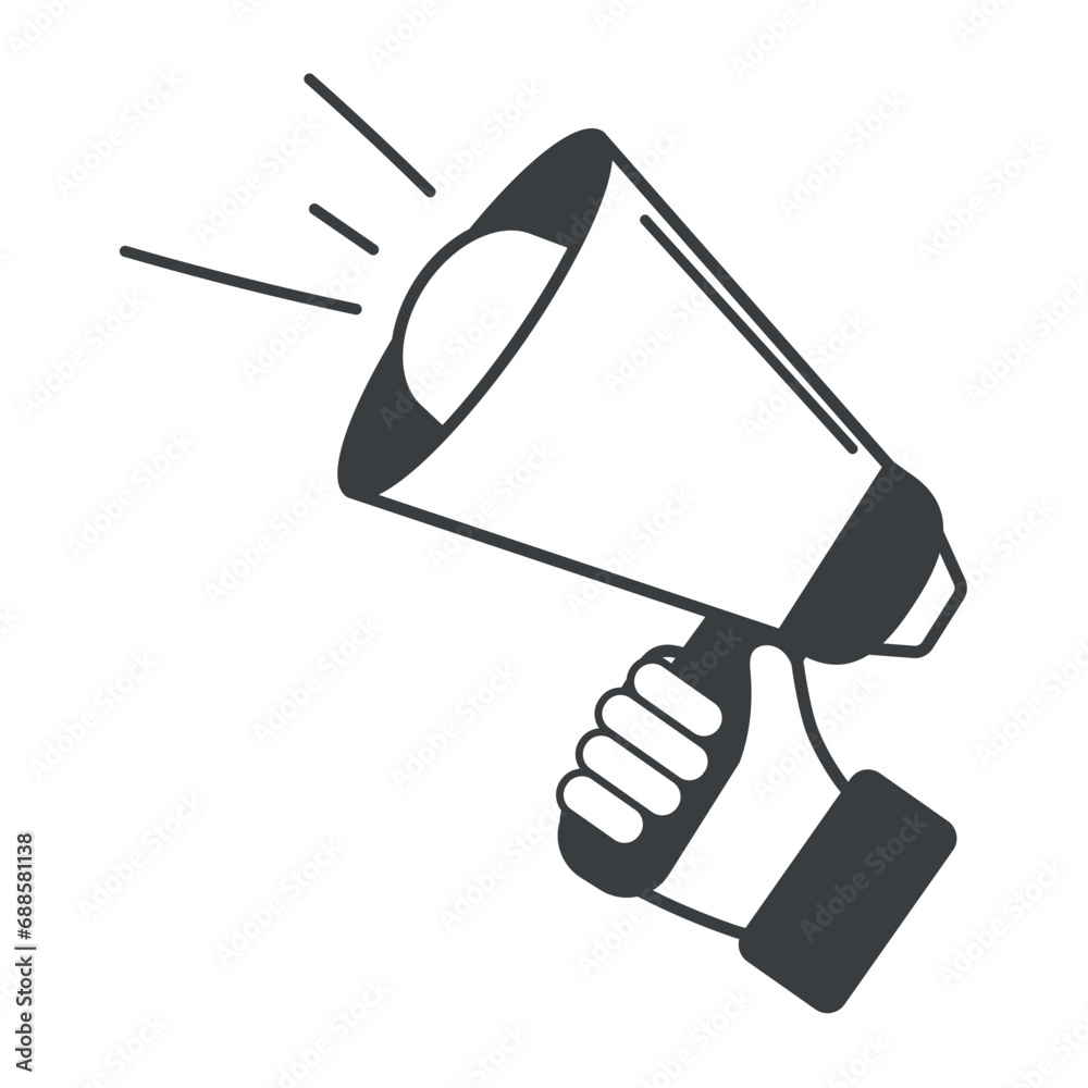 Business element of set in black line design. A black outline illustration of a megaphone, representing effective communication and messaging in the world of business. Vector illustration. Business element of set in black line design. A black outline illustration of a megaphone, representing effective communication and messaging in the world of business. Vector illustration.