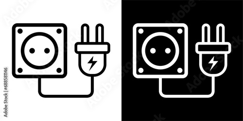 Electricity, thunder, plug icon. Black icon