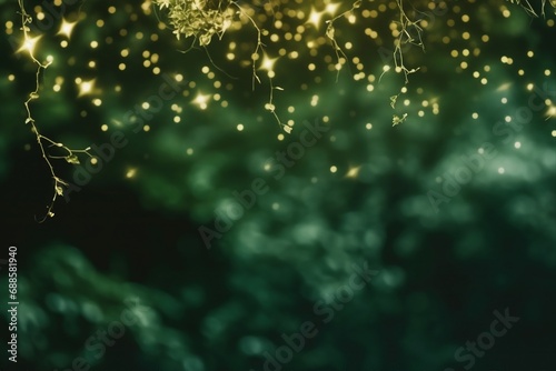 Emerald greenery forest foliage vector background. Green garden trees wedding invitation. Summer leaves card texture. Bokeh lights art.Rustic style save the date. generative ai.