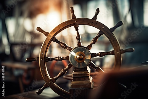 Steering wheel on ship 