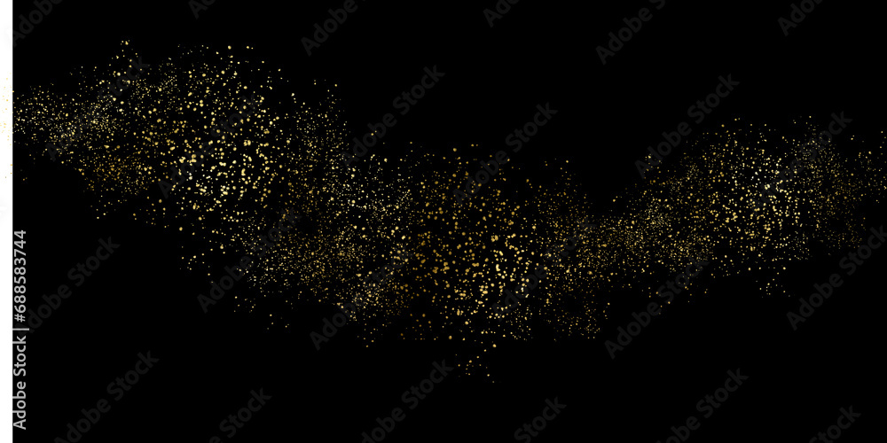 Sparkling dust particles. PNG, Gold sparkle splatter border .Festive  background with gold glitter and confetti for celebration. Background with glowing golden particles.