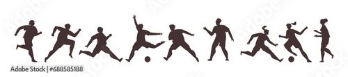 Set of dark silhouettes of soccer players flat style, vector illustration
