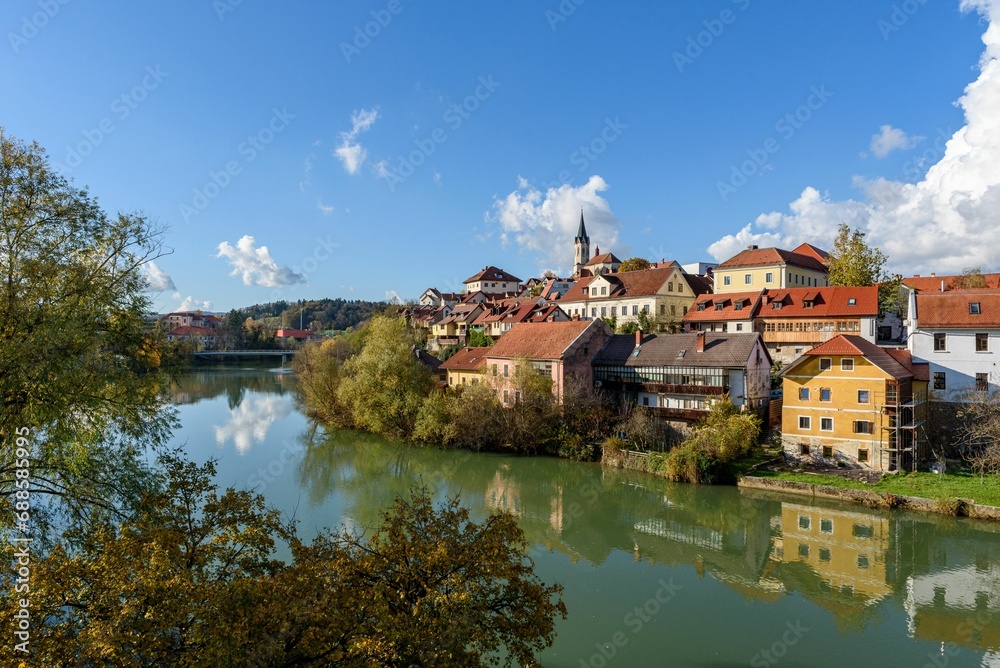 Beautiful townscape of Novo mesto on Krka river in Slovenia