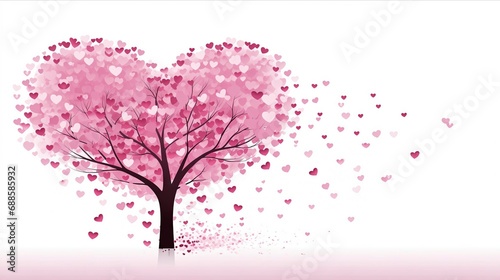 valentines day / wedding /marriage / love background illustration of a heart shaped tree with pink heart shaped leaves and foliage photo