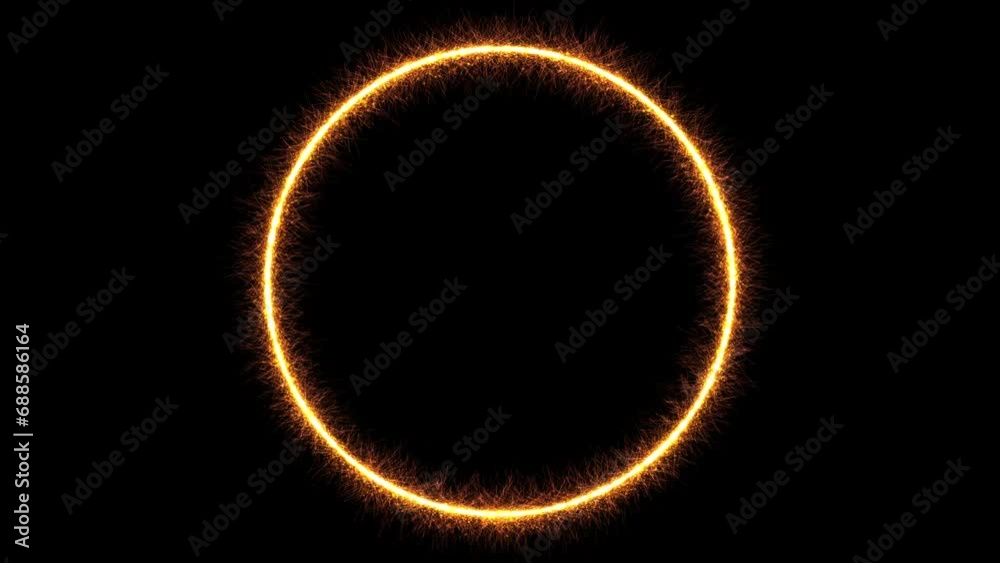 Animation of luminous ring of golden sparks with space in the center to put text, black background Animation of luminous ring of golden sparks with space in the center to put text, black background