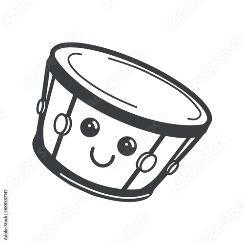Music instrument of black line set. An artistic representation of a drum in bold black lines, symbolizing the heartbeat of music. Vector illustration.