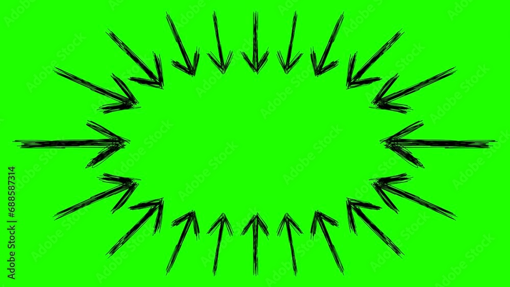 Arrows point towards the center on a green background