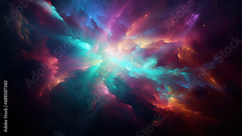 A colorful nebula space wallpaper, depicts a vibrant and dreamy outer space scene filled with swirling colors. It's perfect for website backgrounds, digital art, and space-themed design projects.