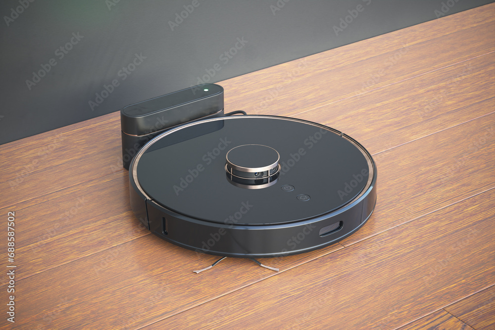 Autonomous Robotic Vacuum Cleaner on Pristine Wooden Floor