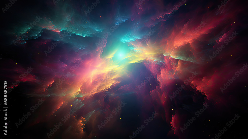 A colorful nebula space wallpaper, depicts a vibrant and dreamy outer space scene filled with swirling colors. It's perfect for website backgrounds, digital art, and space-themed design projects.