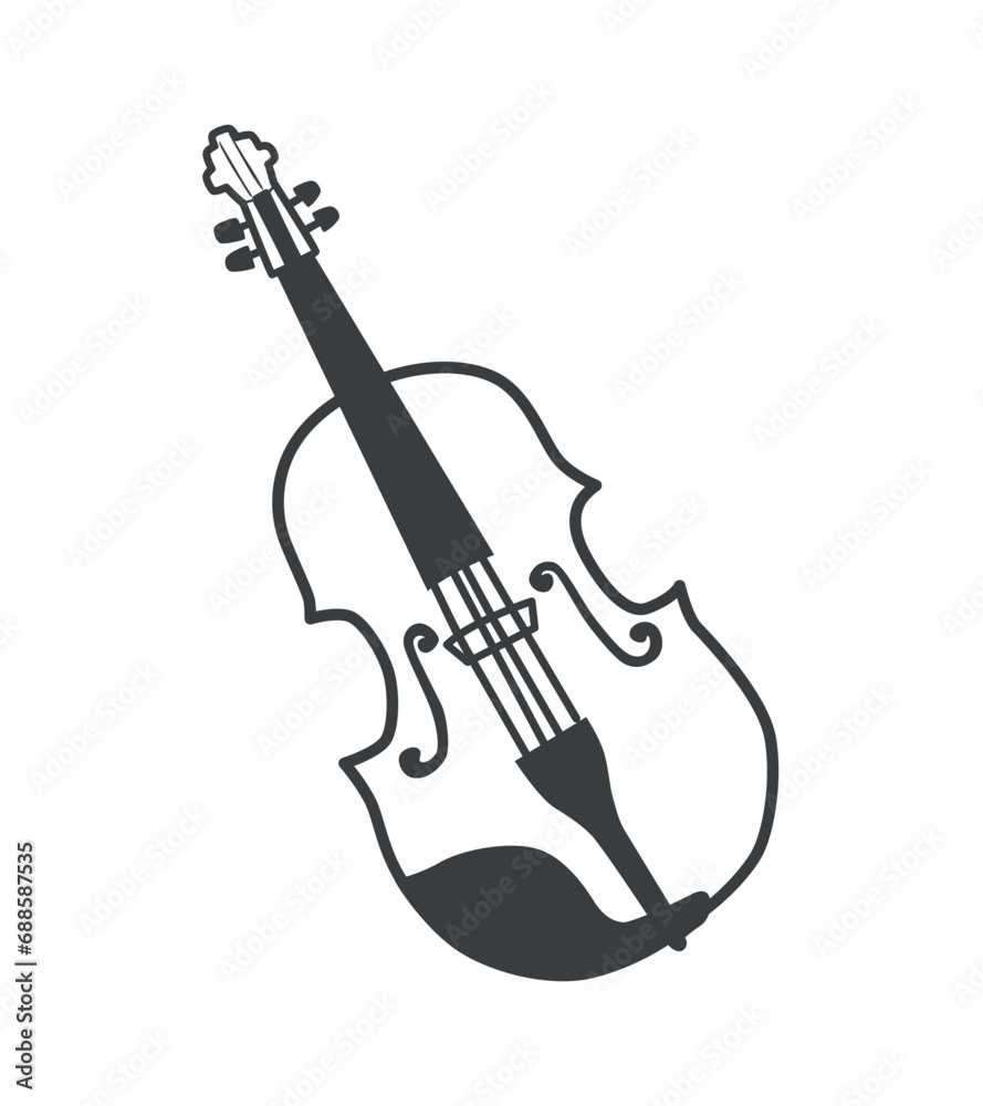 Obraz premium Music instrument of black line set. An artistic black outline portrayal of a violin, capturing the essence of musical serenity. Vector illustration.