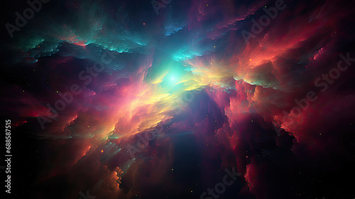 A colorful nebula space wallpaper, depicts a vibrant and dreamy outer space scene filled with swirling colors. It's perfect for website backgrounds, digital art, and space-themed design projects. © Planetz