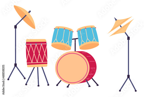 Musical instruments vector illustration. The orchestra becomes canvas for vibrant colors classical and world music Instruments harmonize, creating rhythmic journey through diverse melodies. Drums
