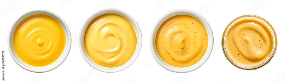 Set of bowl of tasty musterd sauce isolated, top view. musterd sauce Set of bowl of tasty musterd sauce isolated, top view. musterd sauce