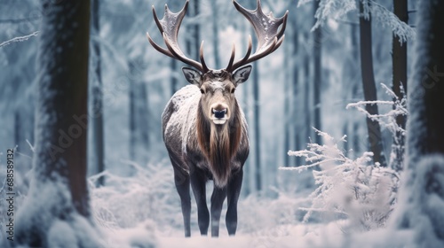Moose in the snow forest