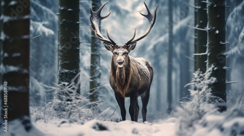 Moose in the snow forest photo