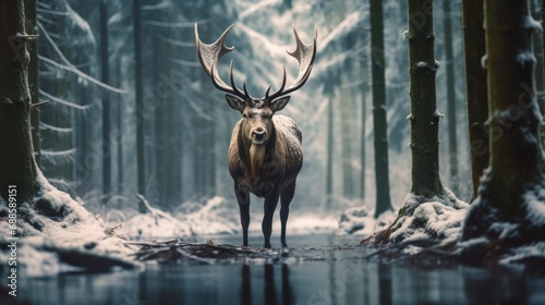 Moose in the snow forest photo