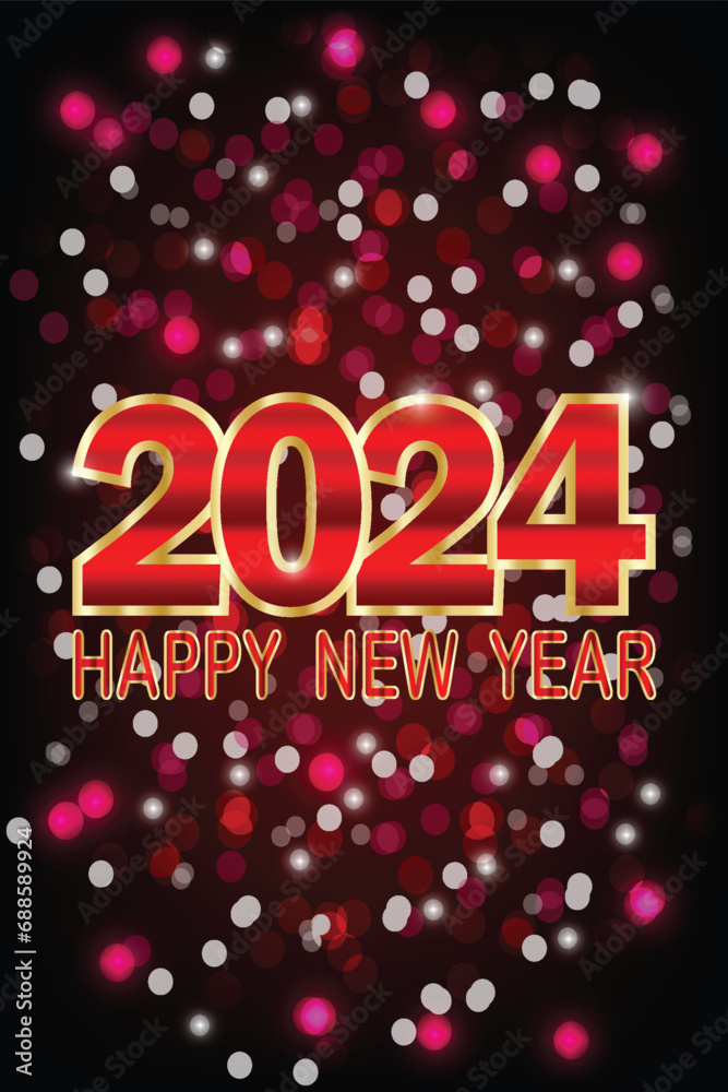 Happy New Year 2024 modern mobile background with bokeh lights. Vector illustration.