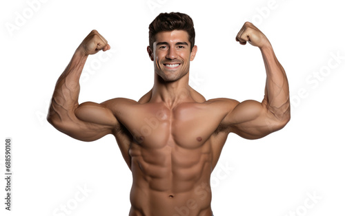 Emotional Flex Youth Showing Biceps Isolated on a Transparent Background PNG