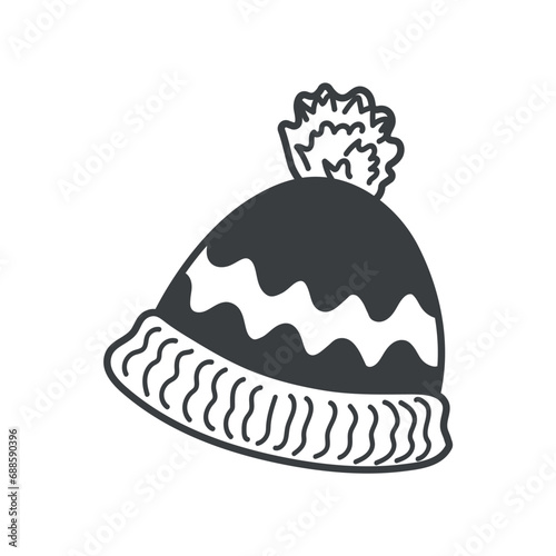 Winter element of black line set. This illustration features a winter theme highlighted in black, focusing on the essential warmth of a cozy hat to keep you warm on cold days. Vector illustration. © Andrey