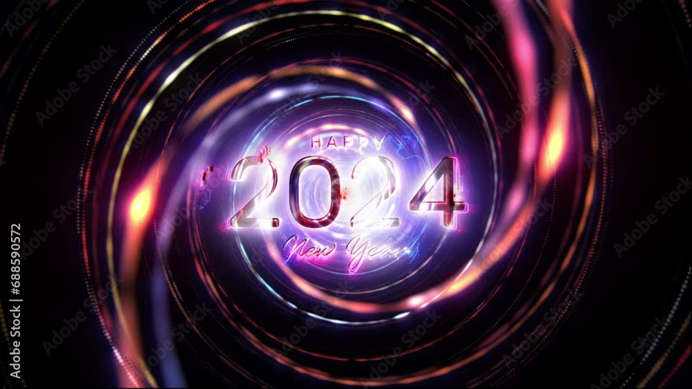 2024 Happy new year glow text wiht motion digital graphic vortex tunnel cinematic title abstract background 2024 Happy new year glow text wiht motion digital graphic vortex tunnel cinematic title abstract background