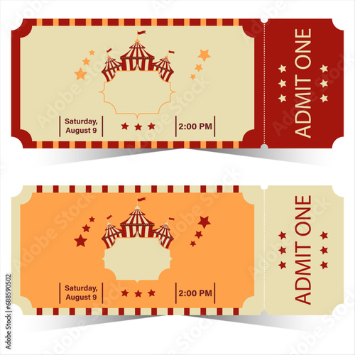 Circus tickets. Carnival ticket templates. 