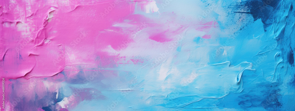 Abstract art of bold pink and serene blue paint strokes on a textured surface, creating a dynamic contrast of warm and cool tones.