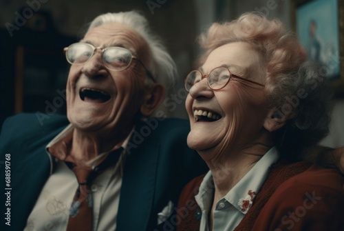 Happy elderly couple. Laughing positive retired couple together. Generate ai © nsit0108