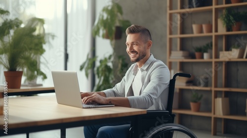 A Man in a Wheelchair Using a Laptop