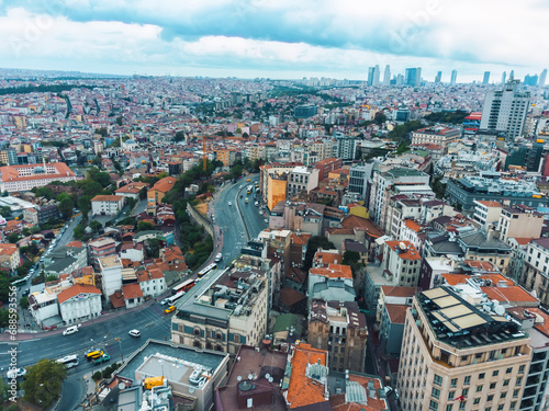 Drone view of Istanbul near the Golden Horn Bridge, Turkey. A view of Istanbul city and city life from above.
