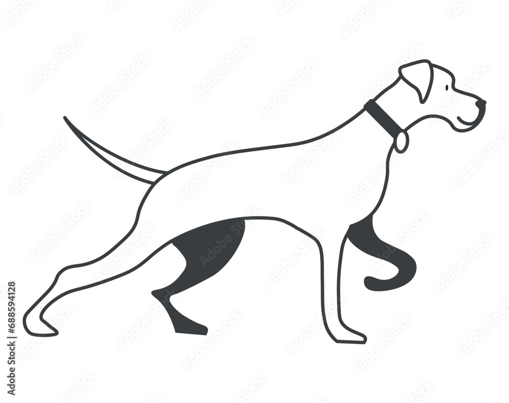 Fototapeta premium Element of pets themed set. In this charming illustration with bold black outlines, a lovable dog steals the spotlight, showcasing the unwavering loyalty and companionship. Vector illustration.