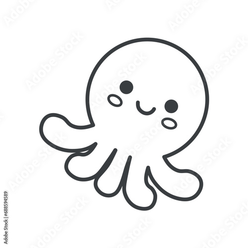 Element of pets themed set. A cute octopus is depicted in black outlines, this minimalistic illustration conveys the essence of marine pets. Vector illustration. photo