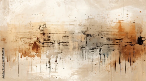 Generative AI, Beige brown black watercolor ink abstract painted background. Ink street graffiti art on a textured paper vintage background, washes and brush strokes..	
