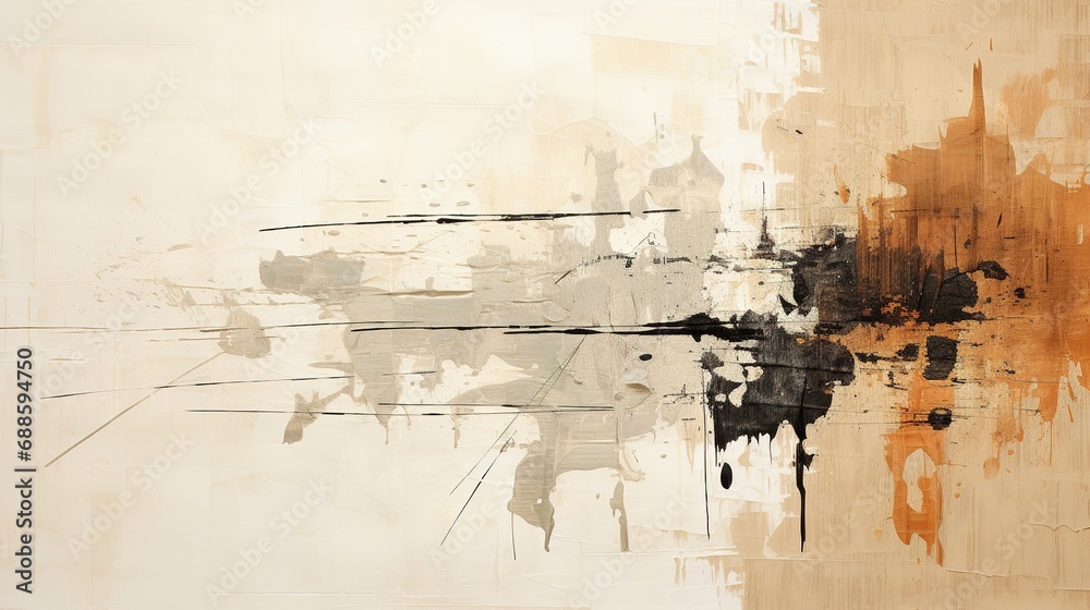 Generative AI, Beige brown black watercolor ink abstract painted background. Ink street graffiti art on a textured paper vintage background, washes and brush strokes..	
 - obrazy, fototapety, plakaty 
