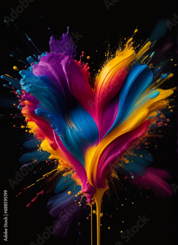 An explosion of colorful colors in the heart. Feelings and emotions. AI