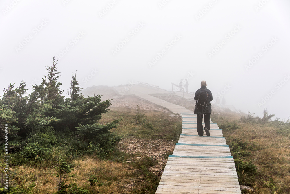 Clouds and fog over Gulf St. Lawrence from boardwalk Skyline Trail in Cape Breton Highlands National Park, Nova Scotia Clouds and fog over Gulf St. Lawrence from boardwalk Skyline Trail in Cape Breton Highlands National Park, Nova Scotia