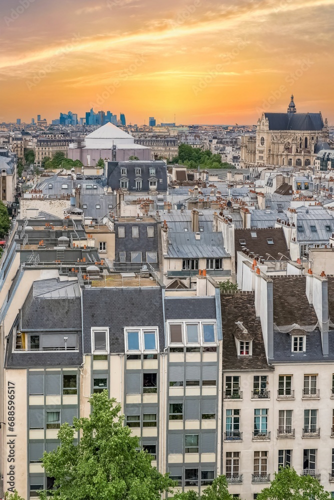 Naklejka premium Paris, typical buildings in the Marais, aerial view