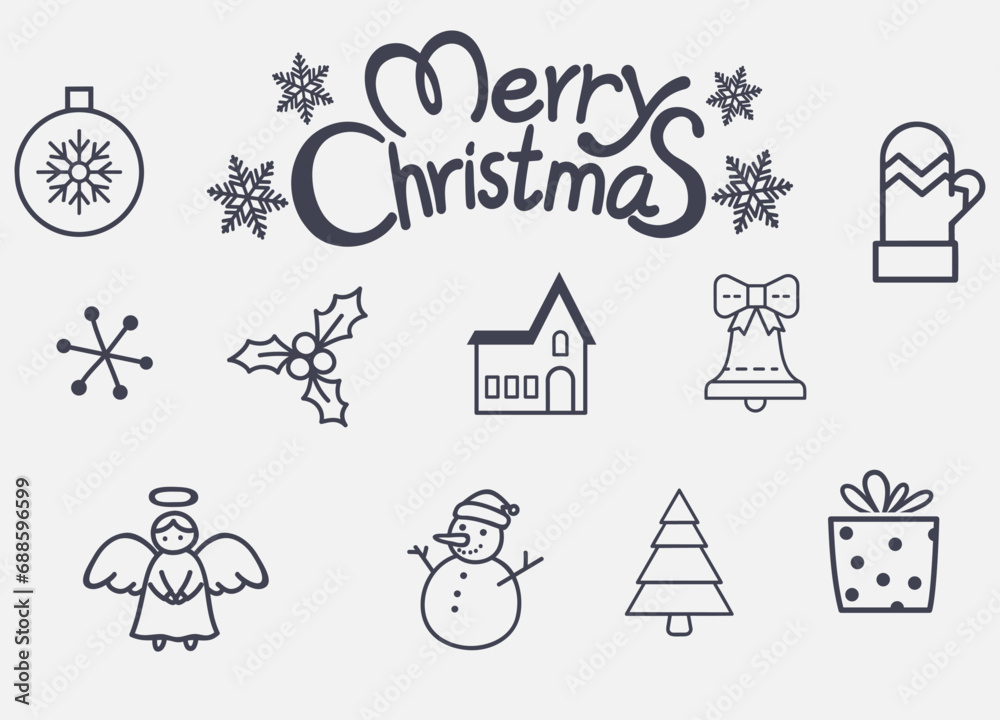 Christmas icons set. Outline symbol collection Vector illustrations