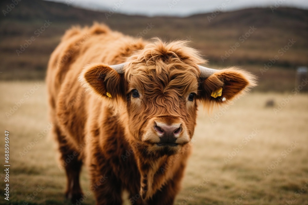 A charming and adorable baby highland cow, autumn color mood, a charming highland cow calf, close up of a calf
A charming and adorable baby highland cow, autumn color mood, a charming highland cow calf, close up of a calf
