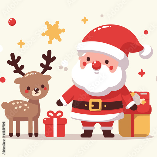 Sleek Christmas Trio: Santa, deer, snowman. Great for postcards and backgrounds. Chic and focused festive decor.